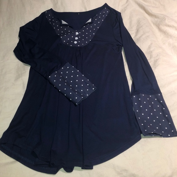 Navy blue polka dot blouse - Picture 1 of 3